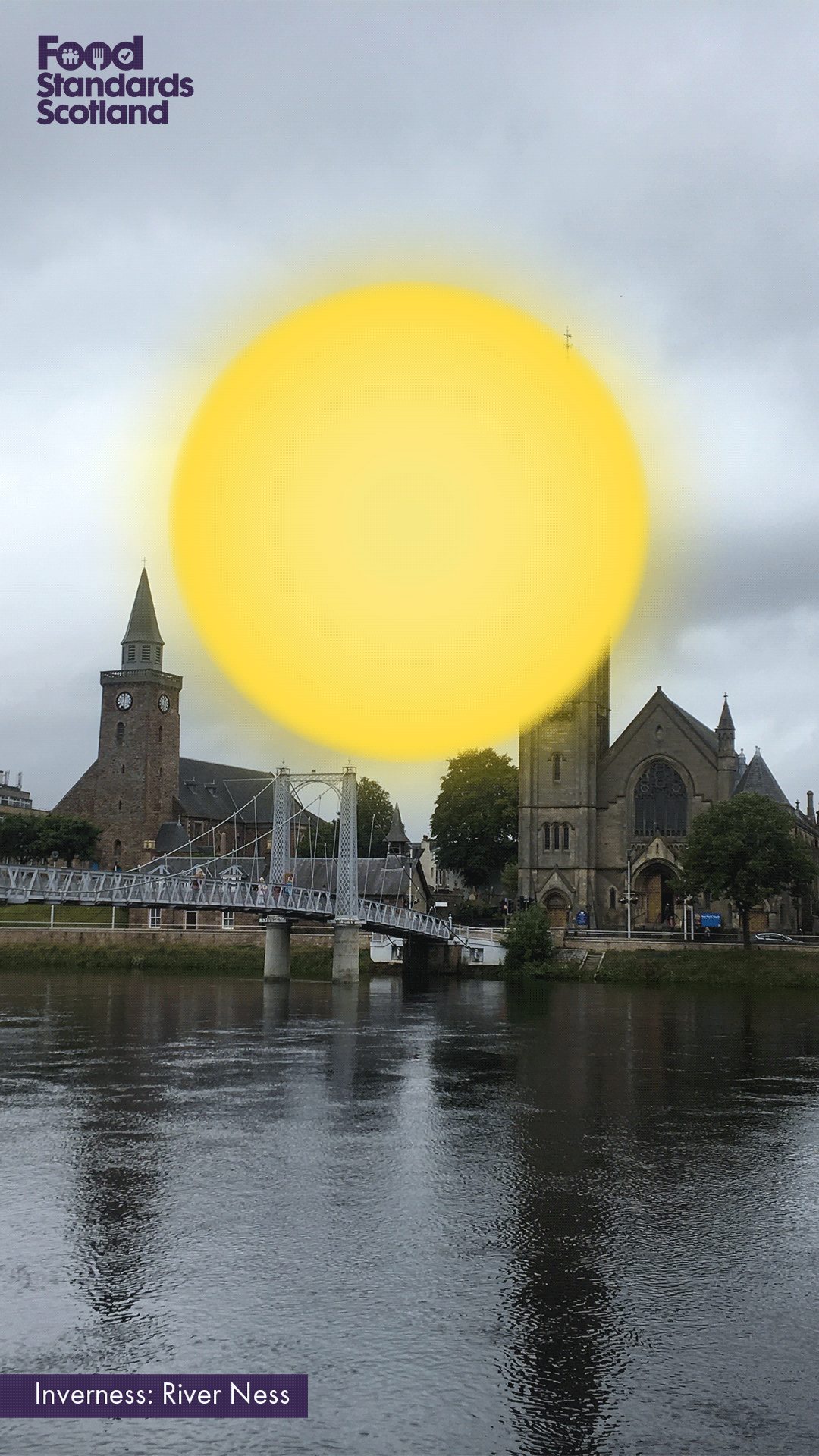 River Ness in Inverness with a sun shining over the top